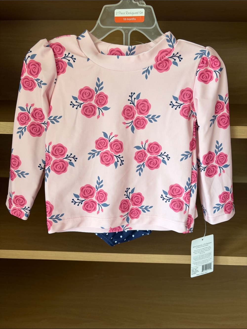 ✨$15✨ NWT•Hudson Baby Girls’ 2-Pc Swim Rashguard Set| Pink/Navy | 18m